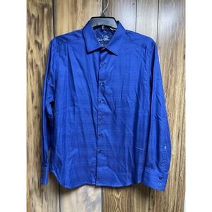 Robert Graham Shirt Mens Large Blue Design Flip Cuff Long Sleeve Artsy Business